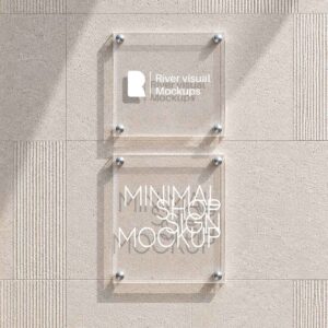minimal transparent acrylic shop sign mockup